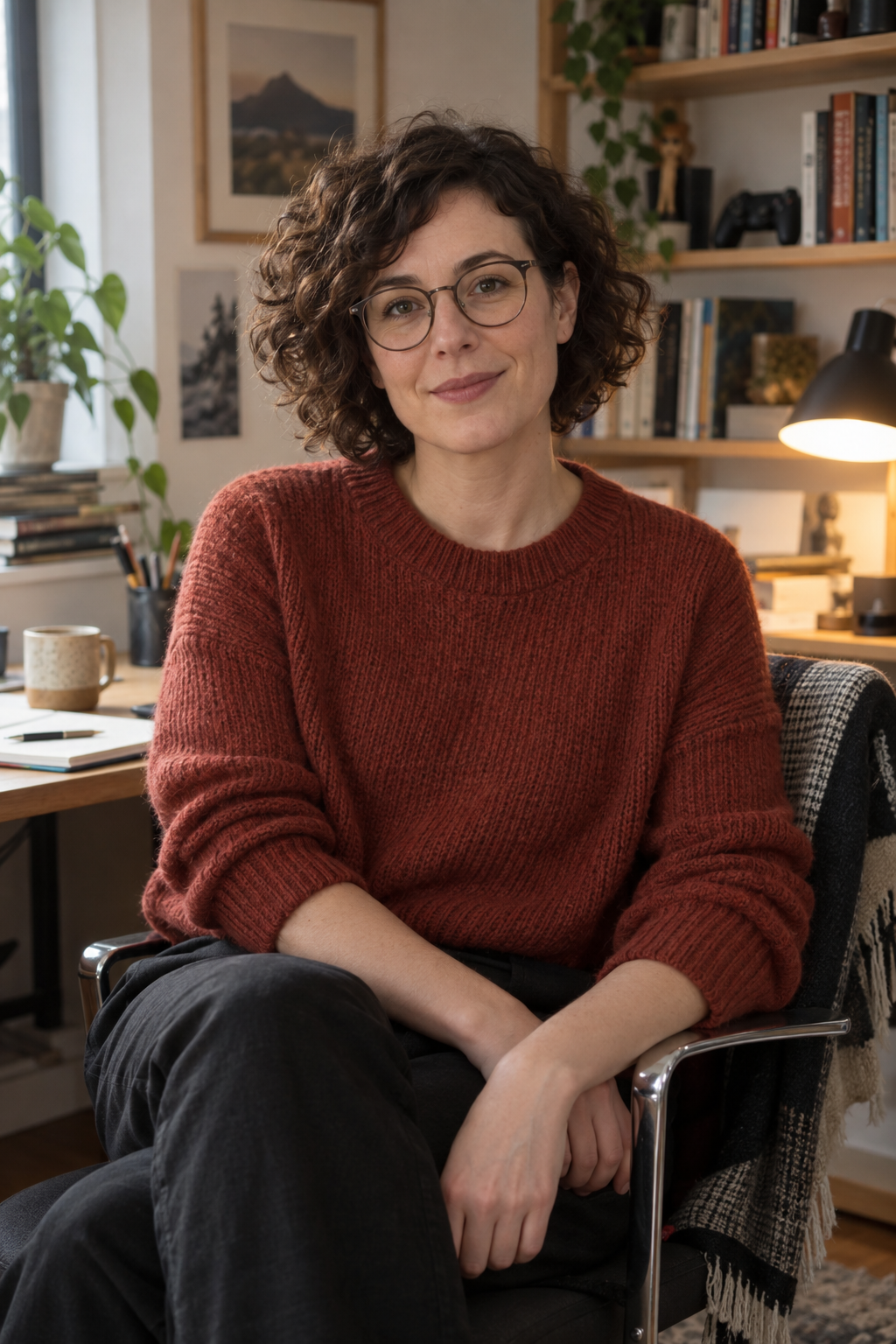 Mara Ellison seated in her writing studio